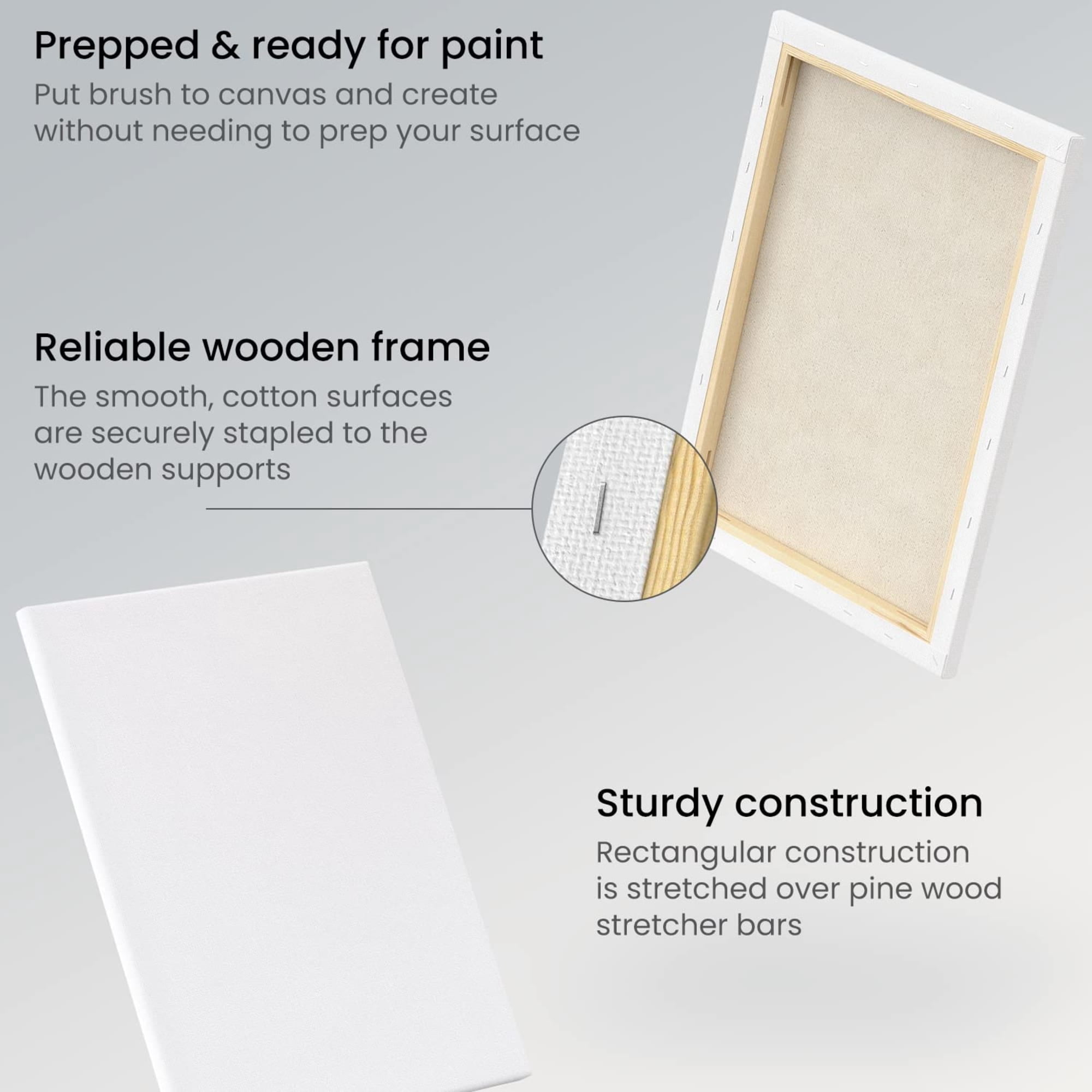 Arteza 11" x 14" Stretched Canvas, Set of 8, White Cotton