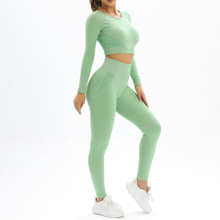 HAPIMO Women's 2 PCS Workout Sets Plus Size Yoga Clothing Suit Set  Tracksuit Running Winter Fitness Clothing Womens Bib Women Green M