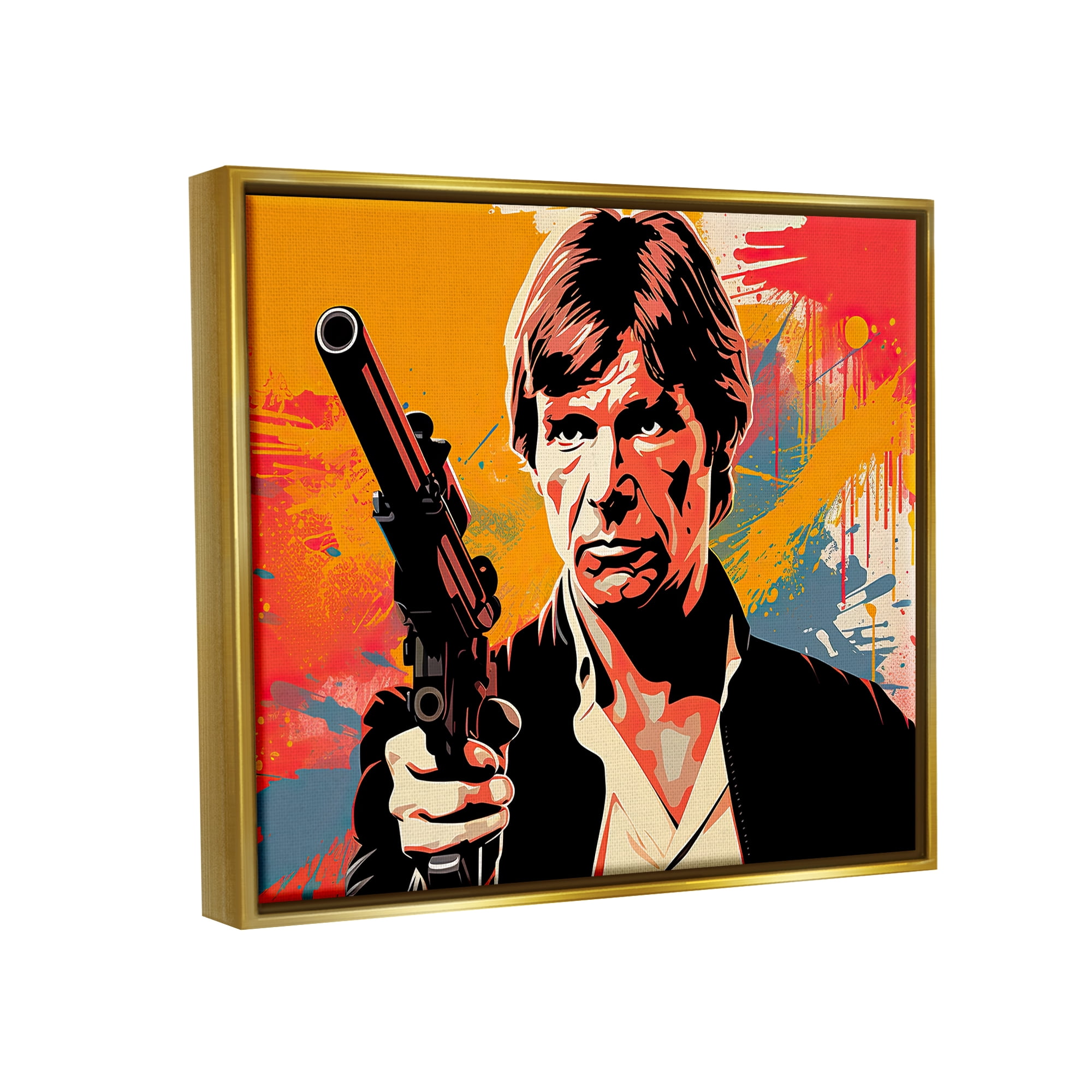 Stupell Industries Modern Paint Splash Sci-Fi Fairy Tales & Fantasy Painting Gold Floater Framed Canvas Art Print Wall Art, 21 x 17