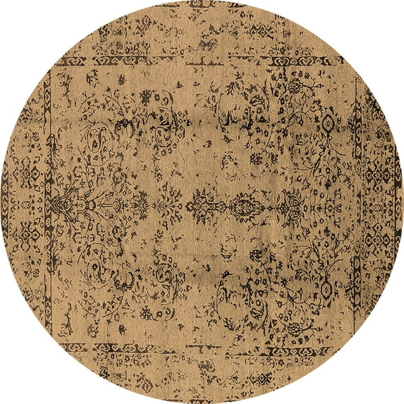 Ahgly Company Indoor Round Oriental Brown Industrial Area Rugs, 4' Round