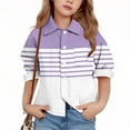 thumbnail image 3 of JTSRKL Cute Boys Girls Leisure T-Shirts Kids Rolled up Long Sleeve Button Down Striped Color Block Graphic Tees Shirt Tops with Pockets Purple 11-12 Years, 3 of 7