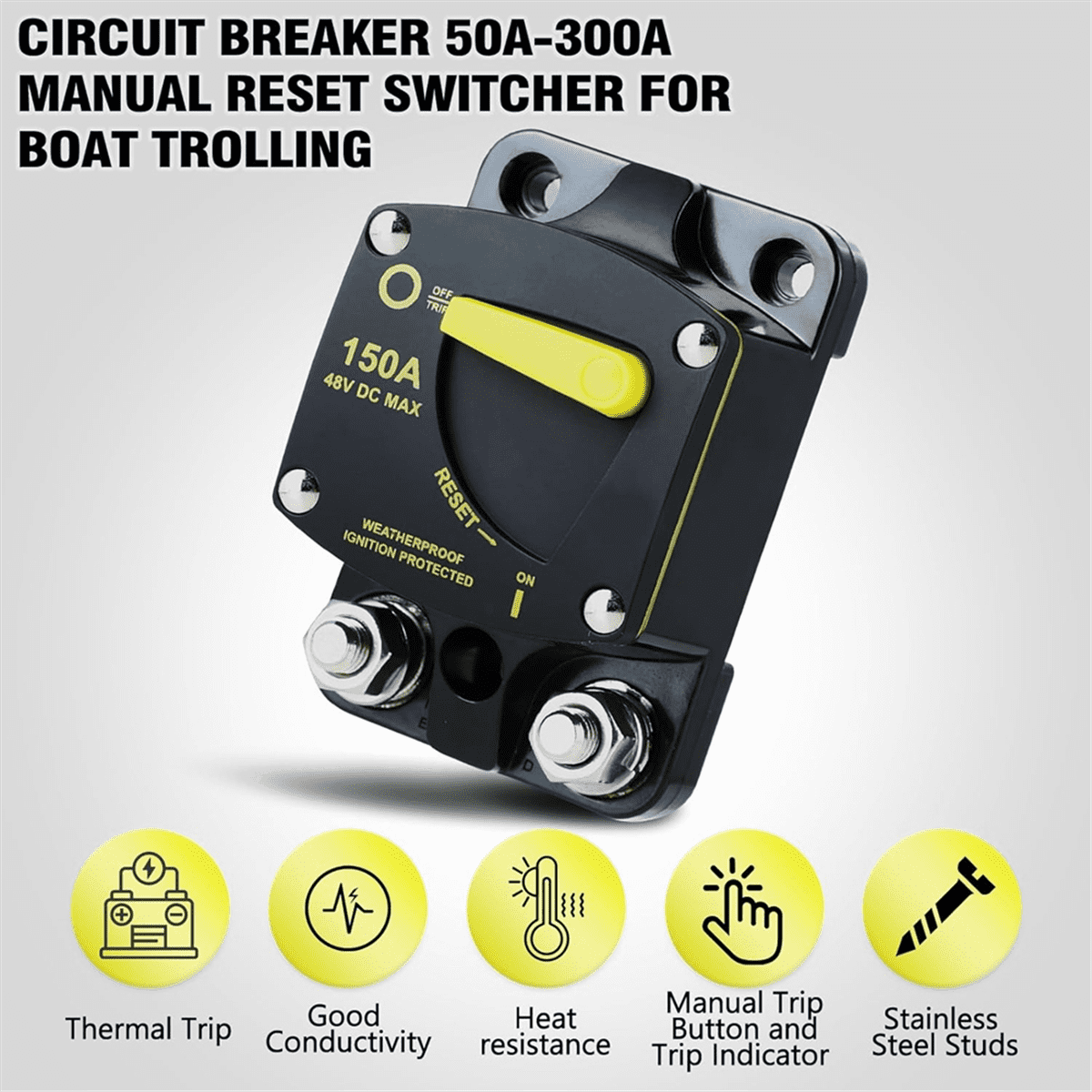 300 Amp Circuit Breaker with Manual Reset Switch High Amperage for Marine RVs Yacht Trolling Boat Battery Solar System
