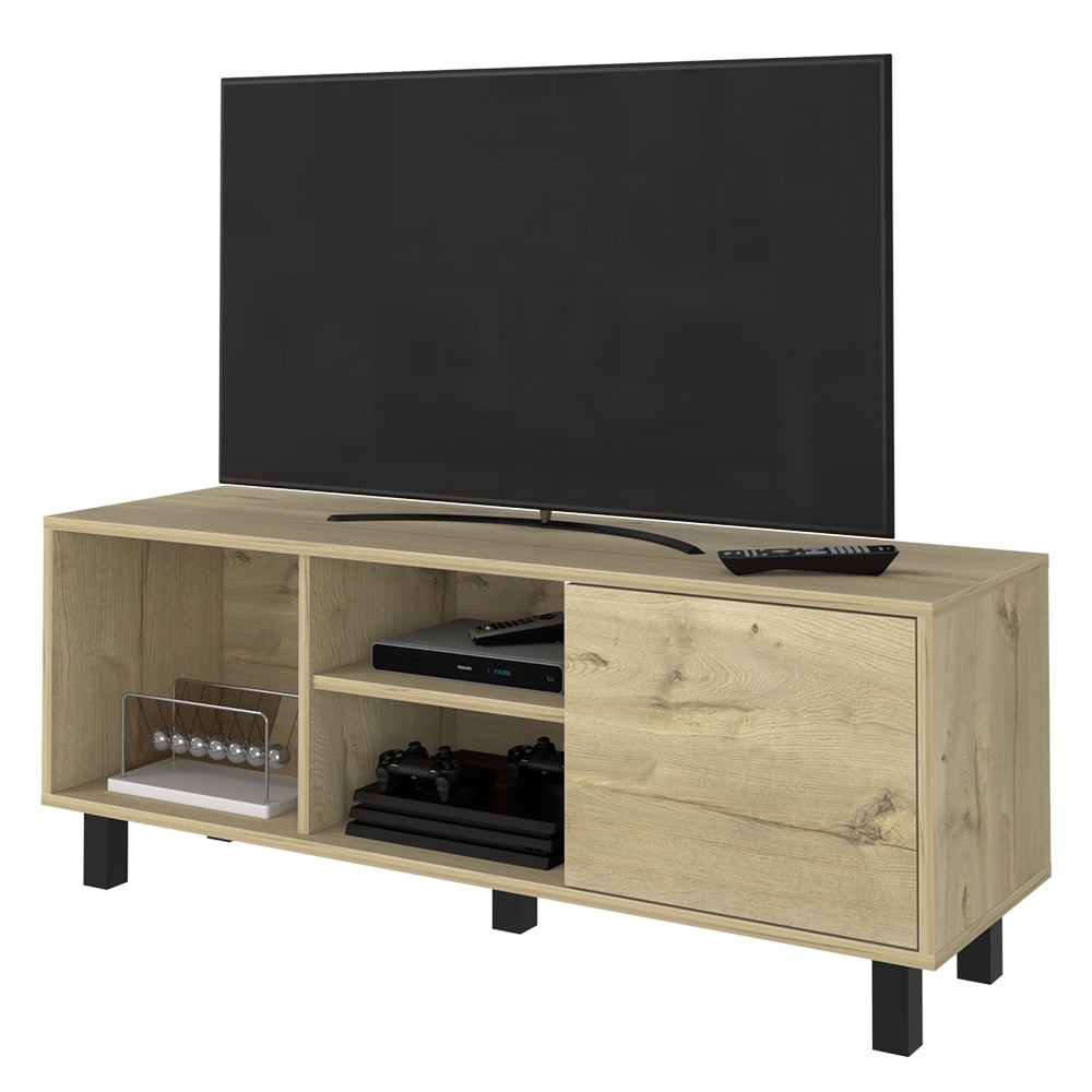 Aukfa TV Stand for TVs Up to 55", Wood TV Storage Cabinet with Door, Brown