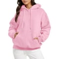 thumbnail image 6 of Dyfzdhu Hoodies for Women Casual Solid Color Long Sleeve Hooded Oversized Sweatshirt Pullover Pink, 6 of 9