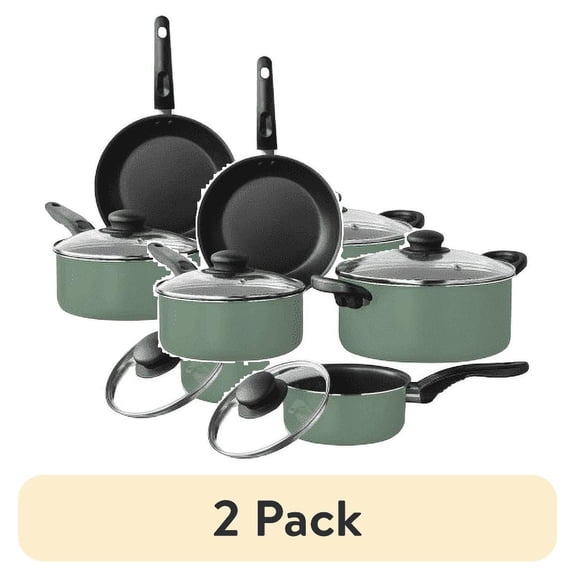 (2 pack) Mainstays 7 Piece Nonstick Aluminum Pots and Pans Cookware Set, Green