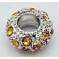 thumbnail image 1 of SNNROO Alloy Rhinestone European Beads  Large Hole Beads  Rondelle  Platinum Metal Color  Topaz  11x6mm  Hole  5mm, 1 of 2