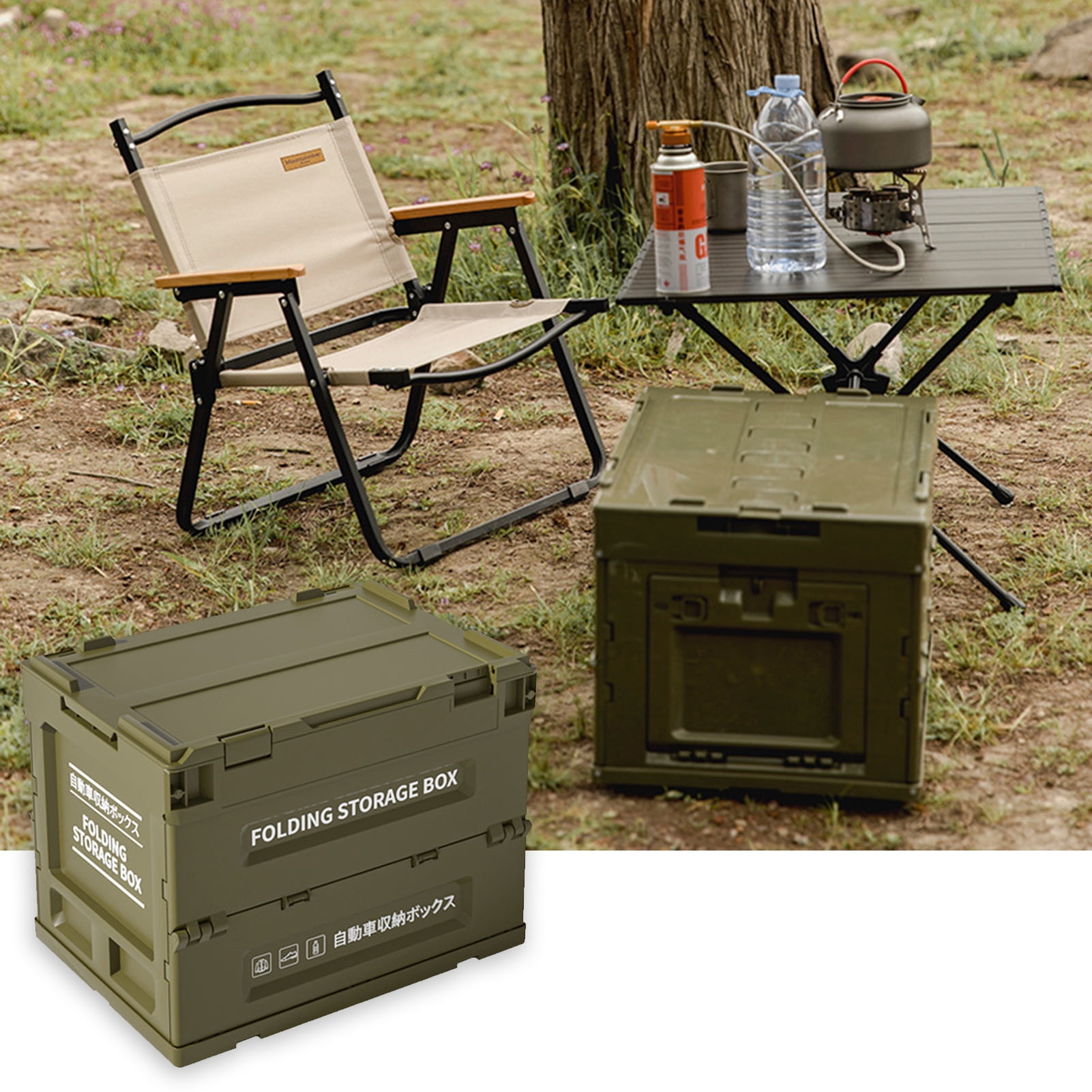 Camping Box, Camping Storage Box 50L Large Capacity Stackable Strong  Bearing Capacity for Picnic(OD Green)