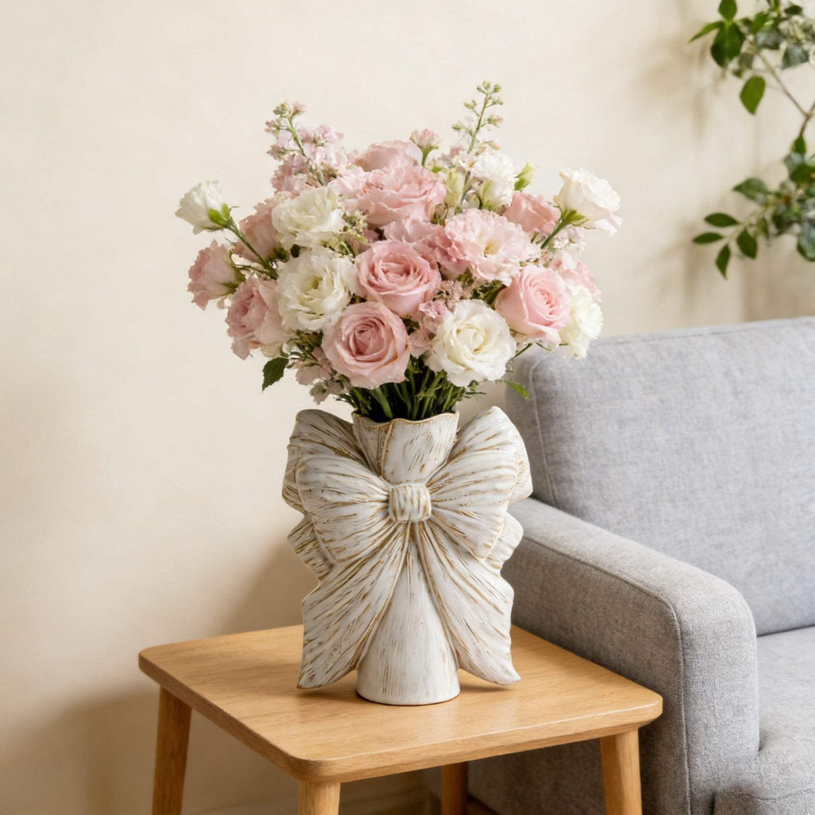 XIANGerQVQ Home Decor Ceramic Vase Ornament Dry Flowers Plants And Pampas For Coffee Or Dining Tables Office Desks Or Shelves