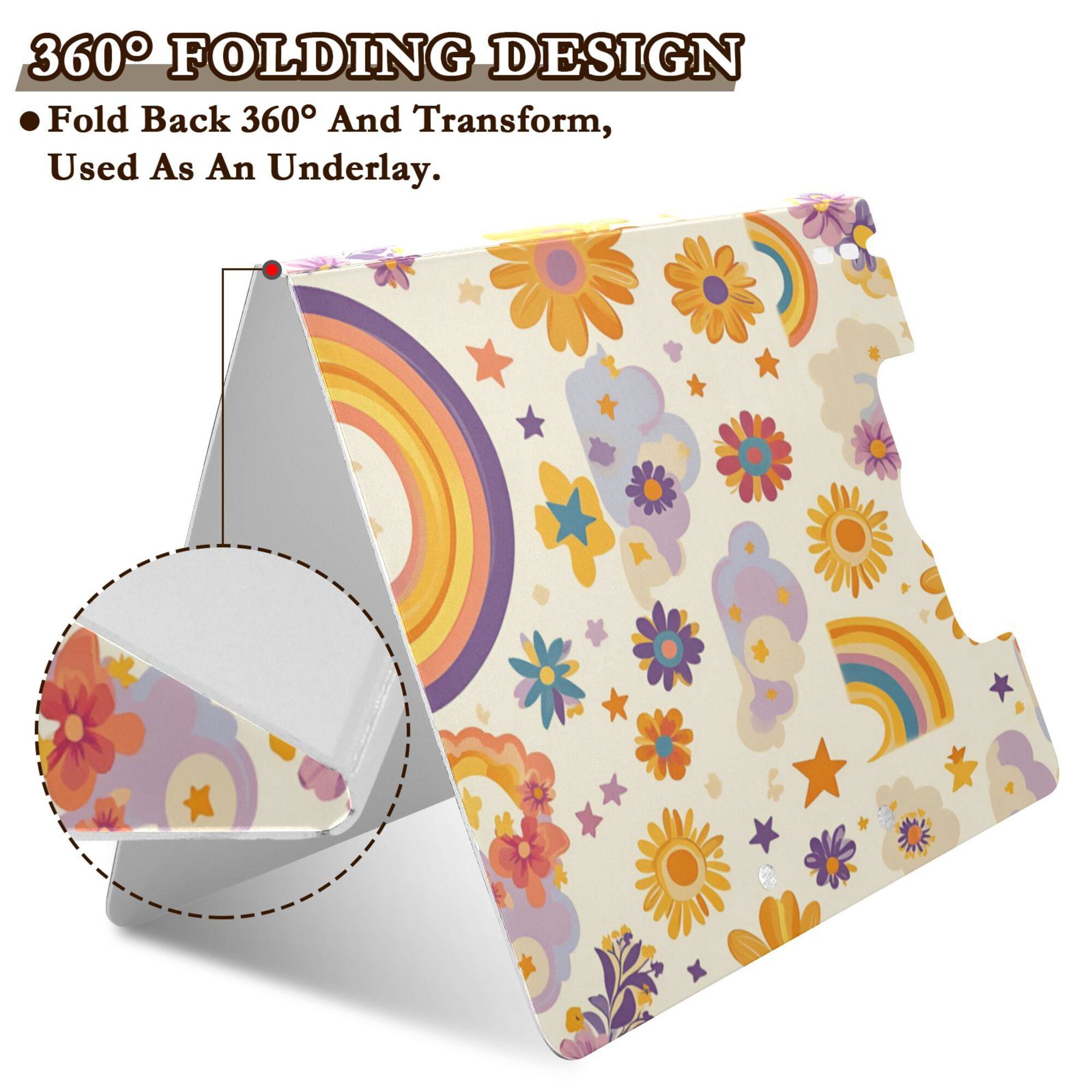 FORMRS A4 Clipboard Folder with Pen Holder Horizontal Foldable School Office Binder, Beige Retro Rainbow