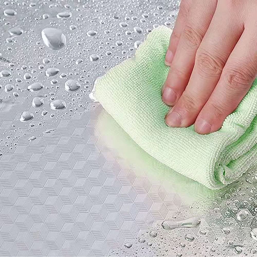 Peel and Stick Wallpaper, Waterproof Contact Paper for Kitchen Countertops Cabinets, Self-Adhesive Removable Aluminum Foil Sticker, Oil Proof Heat Resistant, Easy Clean (24"x197", Silver Chequer)