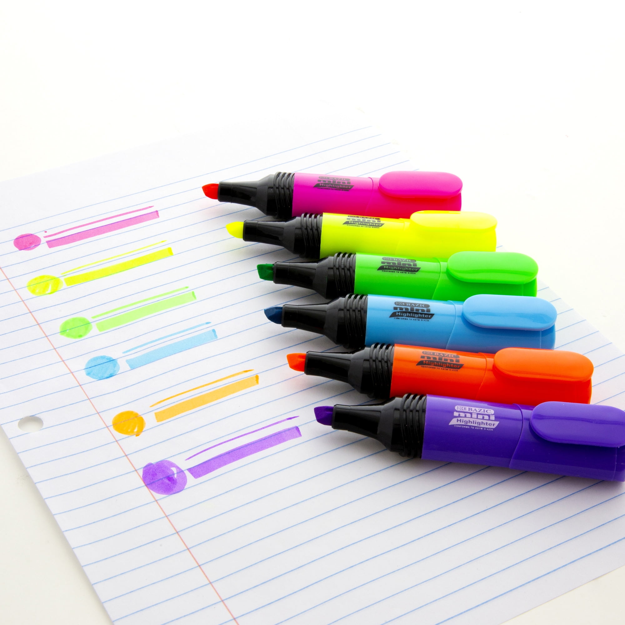BAZIC Mini Highlighter w/ Pocket Clip, Assorted Color Chisel Tip Marker (4/Pack), 24-Packs