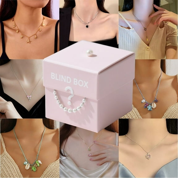 Women's Mystery Christmas Necklace Blind Box - 8 Festive Alloy Pendant Styles, Random Holiday Jewelry Surprise for Her(1 Piece)