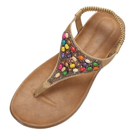 

Ediodpoh Roman Sandals Women s Summer Retro Flat Comfortable Flip Toe Rhinestone Thong Sandals Comfortable Sandals for Women Yellow 6.5(37)