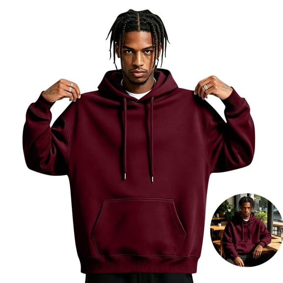 Basysin Men's Hoodies Pullover Long Sleeve Casual Drawstring Sweatshirts Men Casual Solid Color Pullover Drawstring with Pocket, Sizes S-3XL