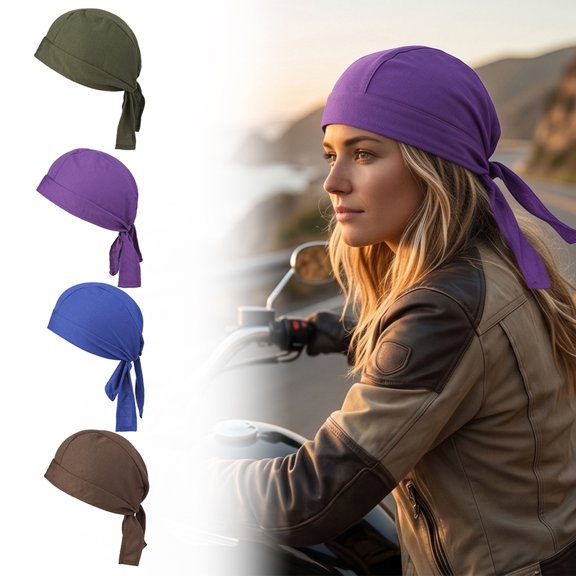 4 Pcs Cooling Skull Cap Liner for Men Women, Breathable Sweat Wicking Head Wrap Bandana Hat for Cycling Running, Quick Dry Sports Headband for Motorcycle Gym Use, GreenPurpleBleBrown