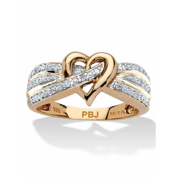 PalmBeach Jewelry Round Diamond Crossover Heart Promise Ring 1/10 TCW in Platinum-Plated or 18K Gold-Plated Sterling Silver