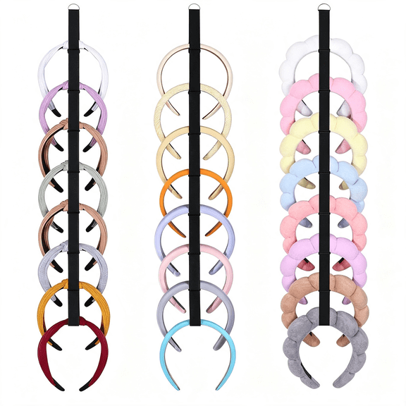 XIBUFE 3 Pcs Headband Holder Organizer for Girl,Hanging Hairband Storage for Women,Black Hair Hoop Display Hair Accessories Organizer Bedroom College Dorm Decor
