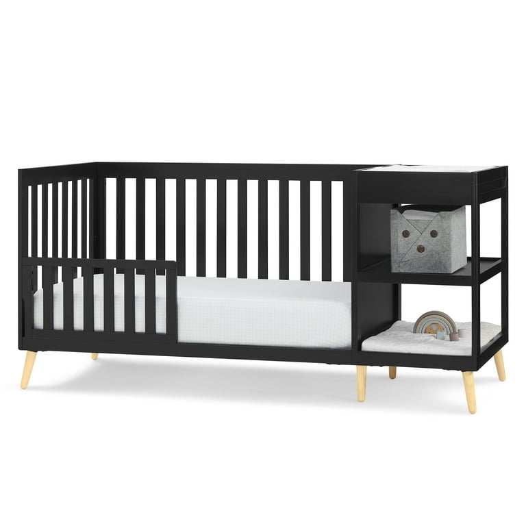 Delta Children Essex 4 in 1 Convertible Crib and Changer Black Ebony w Natural Knobs Walmart