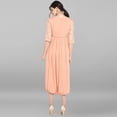 thumbnail image 5 of Janasya Indian Round Neck 3/4 Sleeve Foil Print Peach Poly Crepe Kurta For Women, 5 of 6