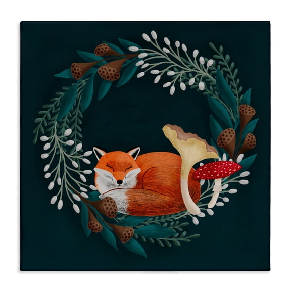 Stupell Industries Rustic Lodge Sleepy Fox in Botanical Wreath Canvas Art, 17 x 17, by Metka Hiti