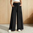 thumbnail image 2 of PLHWHYQ Linen Wide Leg Pants for Women Flowy Palazzo Drawstring Elastic Waist Trousers with Pockets Summer Beach Vacation Clothes Black XXXL, 2 of 6