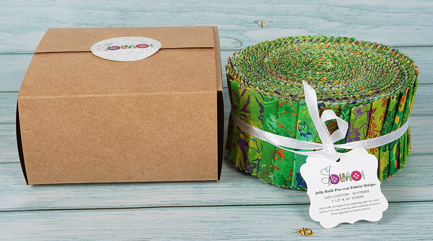 Soimoi 40Pcs Batik Print Cotton Precut Fabrics For Quilting Craft Strips 2.5x42inches Jelly Roll - Green