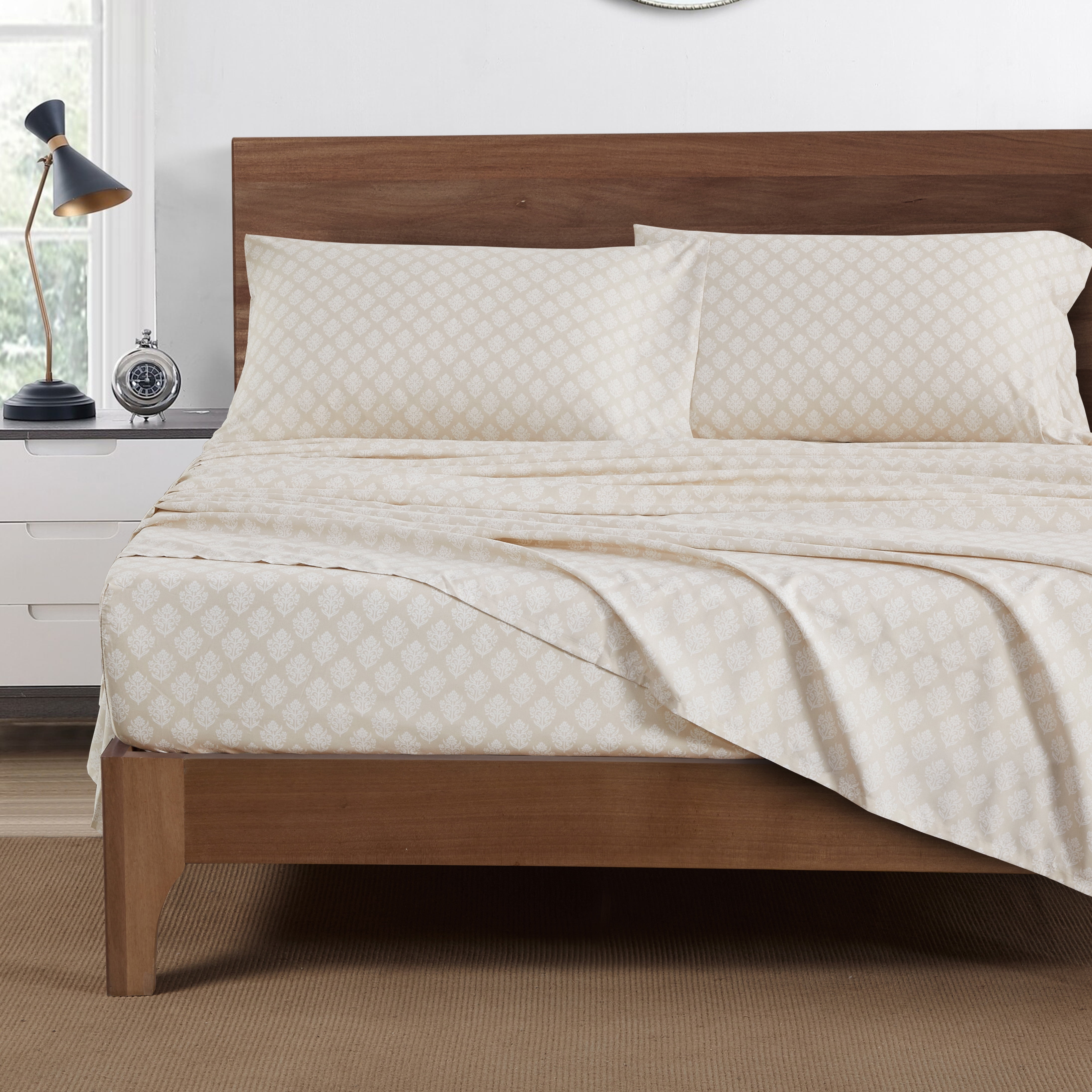 Mainstays Super Soft Recycled Brushed Microfiber Bed Sheet Set, Full, Papyrus Beige, 4 Piece