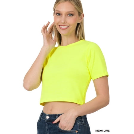 

Zenana Women s Short Sleeve Round Neck Cropped Tee Shirts Top (S-XL)