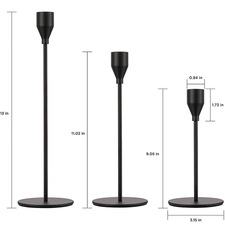 HBlife Matte Black Taper Candlestick Holders, Set of 3 photo 7