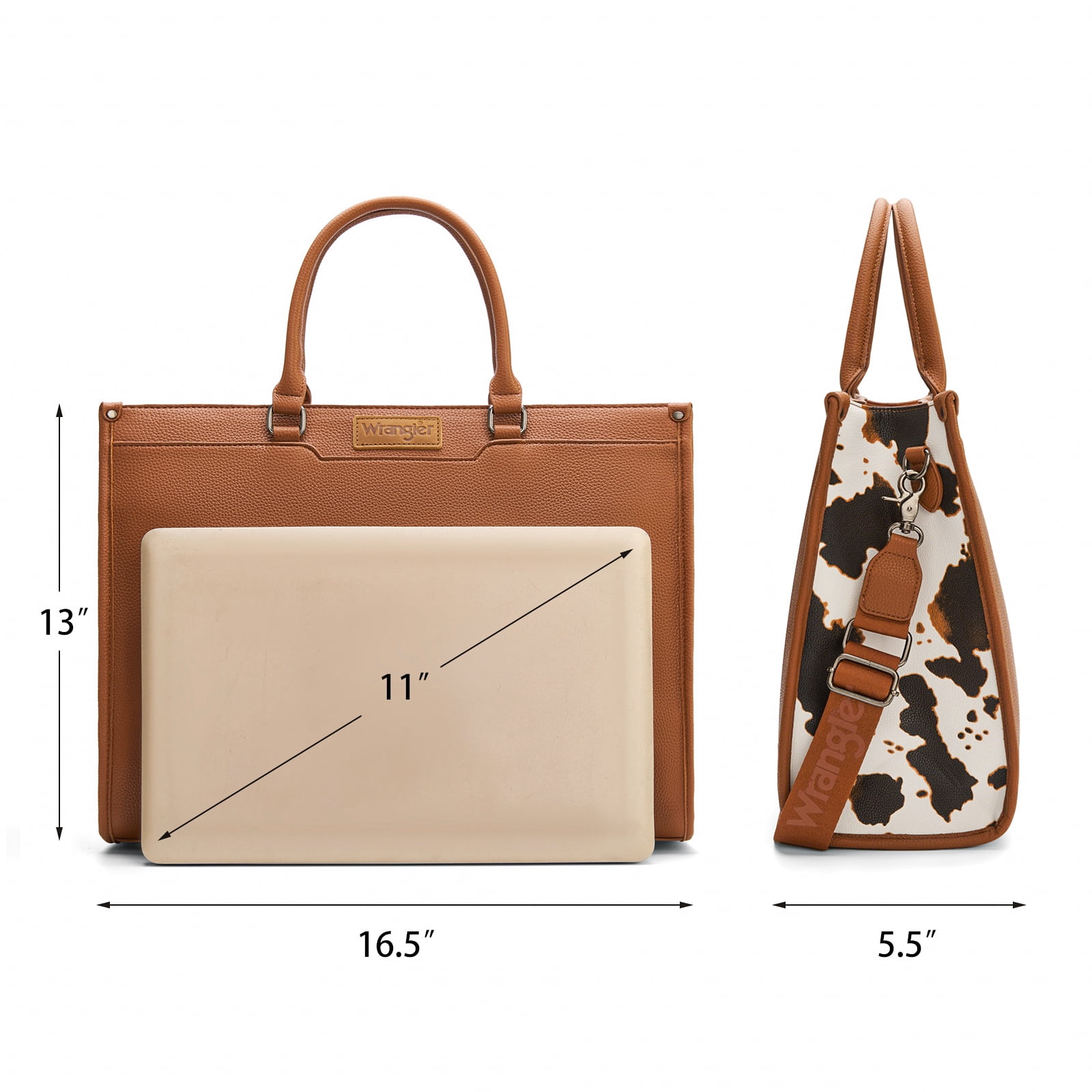Wrangler Laptop Tote Bag for Women Western Style Work Crossbody Bag, Cow-Brown