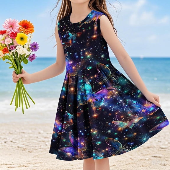 Piuwrlz Girls Summer Dresses Girl Casual Play Dresses Pleated Skirts Multicolor Size 4 Years