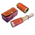 thumbnail image 1 of Telescopio portátil de latón de 6 pulgadas con funda de piel, telescopio de bolsillo para navegación pirata, coleccionables náuticos, telescopio para niños, regalo para niños, regalo de cumpleaños, 1 of 5