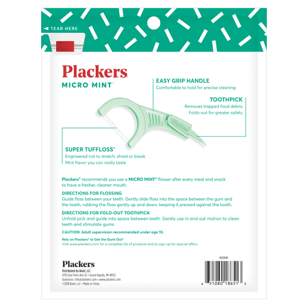 Plackers Micro Line Dental Floss Picks, Fold-Out FlipPick, Tuffloss, Fresh Mint Flavor, 150 Count