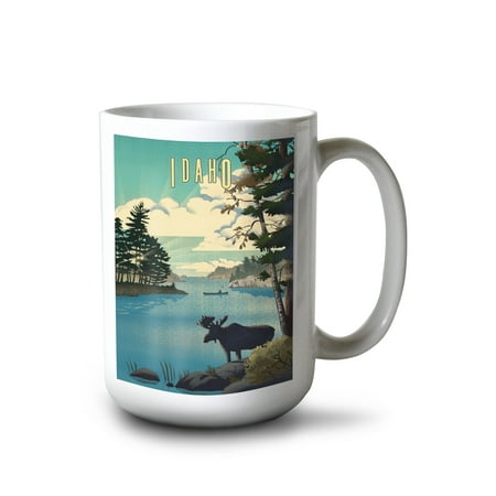 

15 fl oz Ceramic Mug Idaho Moose and Lake Lithograph Dishwasher & Microwave Safe