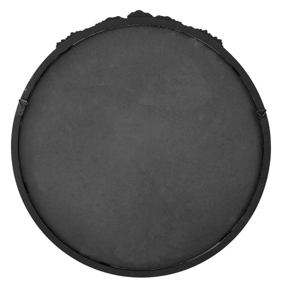 HomeRoots 485094 30 in. Black Crowned Top Antiqued Glass Round Framed Accent Mirror
