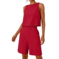 thumbnail image 4 of Costeam Womens 2 Piece Sleeveless Top and Loose Pocket Pants Set Solid Color Soft Stretch Fabric High Waist Casual Wide Leg Pant Outfit Suit, 4 of 6