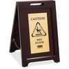 Rubbermaid Commercial Executive 2-Sided Multi-Lingual Caution Sign, Brown/Brass, 15 x 23 1/2 -RCP1867507