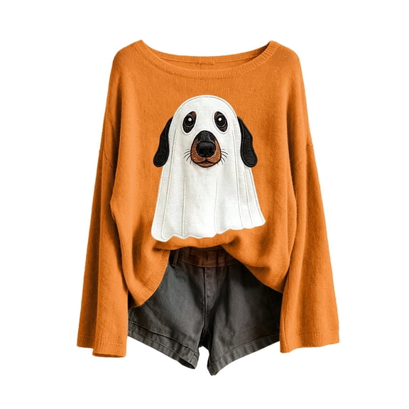Halloween Sweatshirts for Women Oversized Sweatshirt Scoop Neck Tops Womens Long Sleeve Tops Fall Outfits Halloween Costumes Trendy Fashion Clothing Pullover Cute Sweatshirts