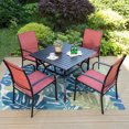 thumbnail image 5 of MF Studio Set of 4 Outdoor Patio Dining Chairs, Steel Frames with Textilene, Black & Red, 5 of 9