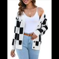 thumbnail image 2 of Cárdigan de Larga con Botones y Cuello Halter para Mujer, de Otoño, de Punto Acanalado, Abierto Al Frente, de Gran Tamaño. Negro M, 2 of 9