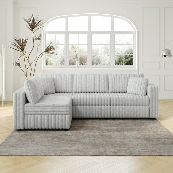LiviNest Modular Sectional Sofa with Storage: Modern L-Shaped 4-Seater for Small Apartments - Light Gray Fabric Upholstery & Hidden Storage Compartment