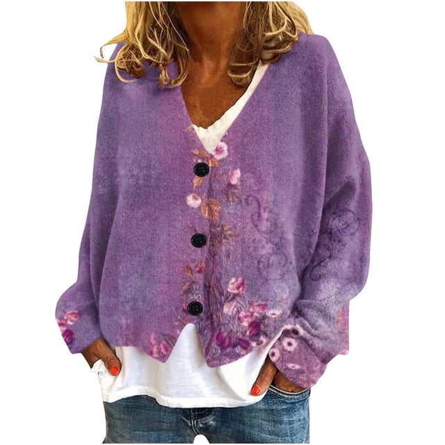 LOVZFMLL Cardigan pour Femmes Cardigan Décontracté à Boutons Veste Manteau de Mode Imprimée