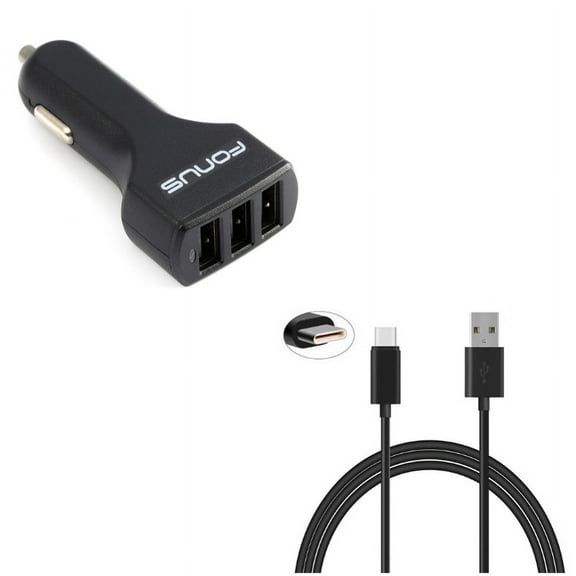 Cord Charger 6ft USB Cable w 3-Port USB 36W Car Charger N1W for LG V50 ThinQ 5G, V40 ThinQ, V35 ThinQ, Q7 Plus, Google Nexus 5X, G8 ThinQ, G7 ThinQ, G Pad X II 10.1, Stylo 5 4 Plus