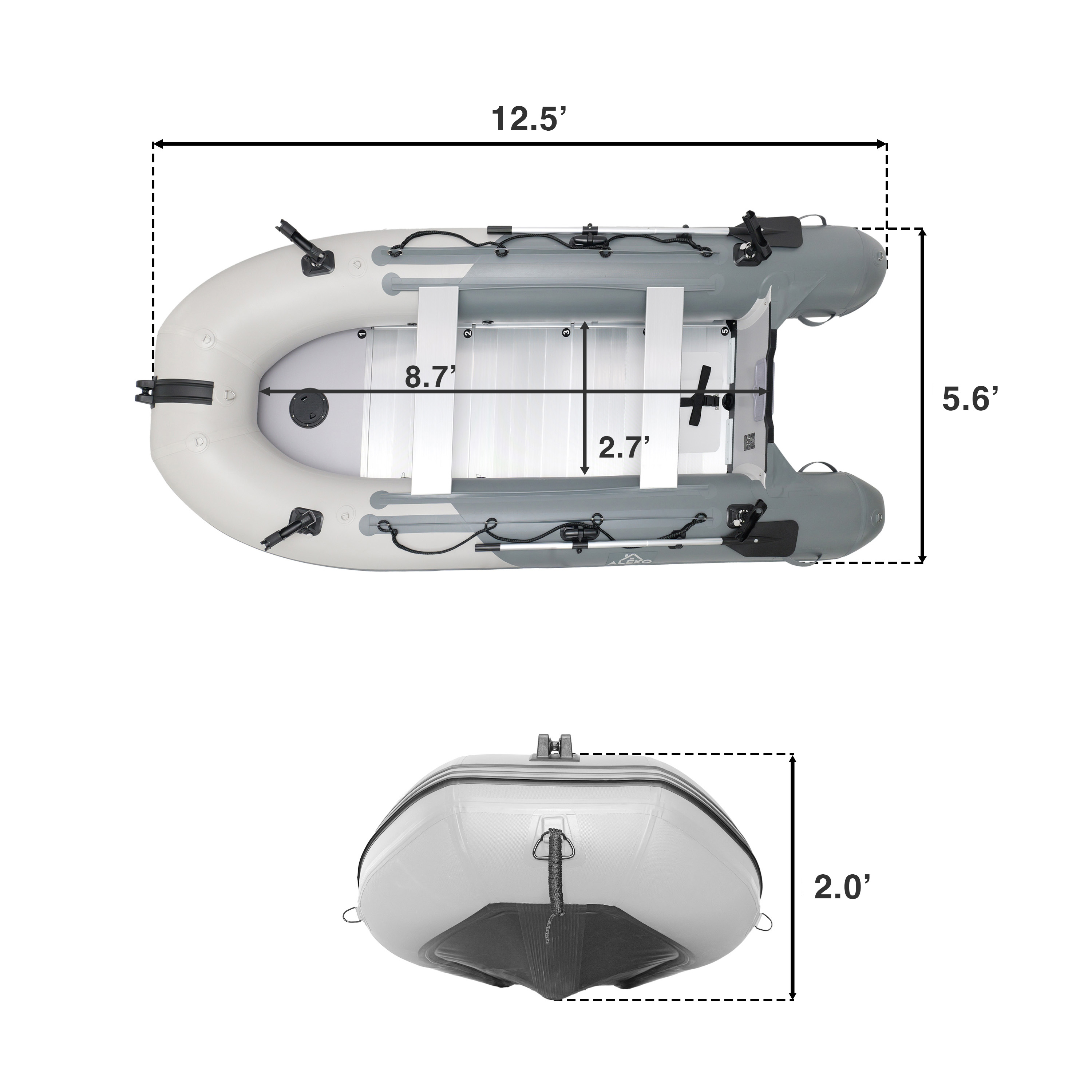 ALEKO Inflatable Fishing Boat with Aluminum Floor 12.5 ft Light and Dark Gray