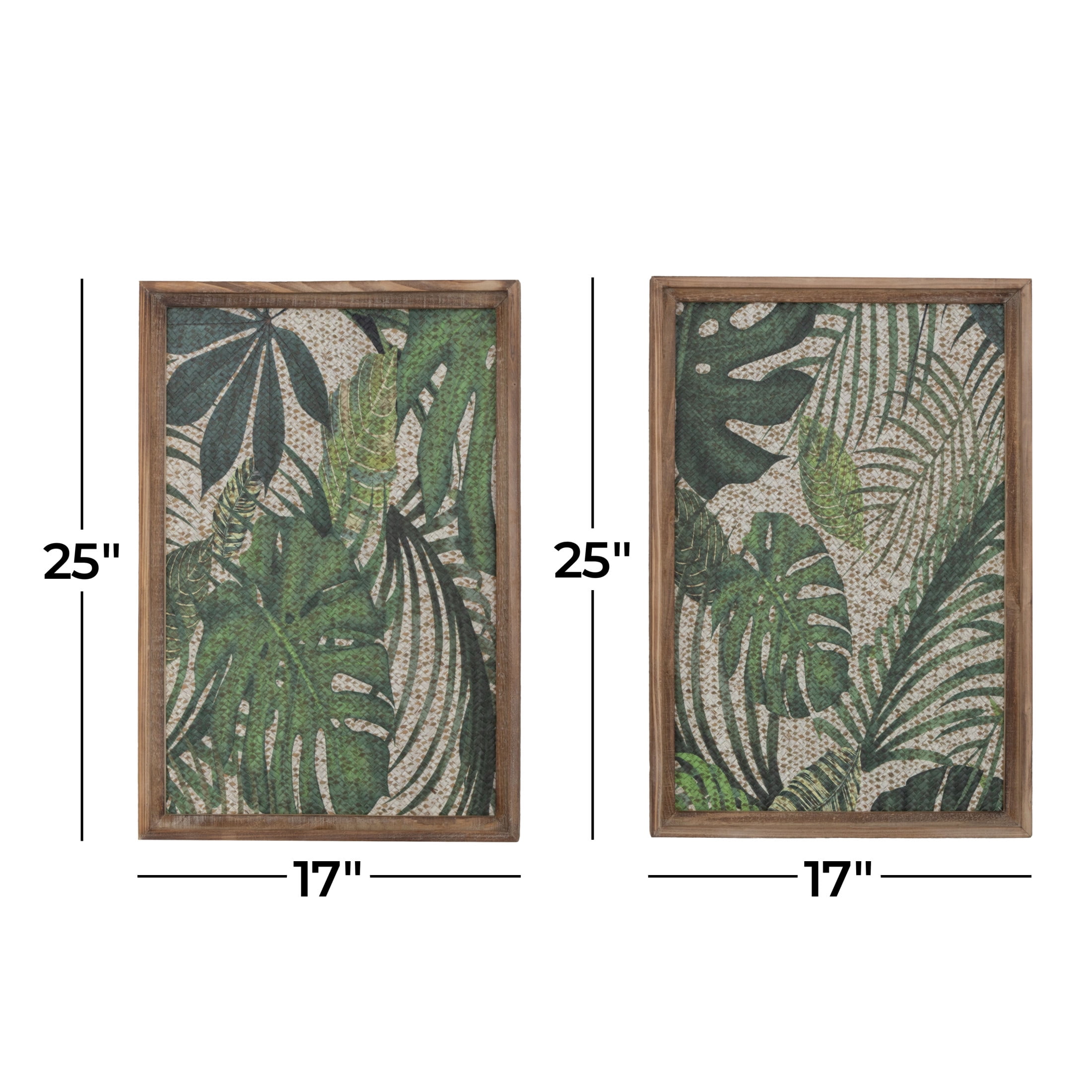 DecMode Green Wood Tropical Leaf Wall Decor with Brown Frame (2 Count)
