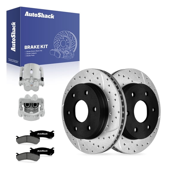 AutoShack Front Vented Drilled & Slotted E-Coated Brake Rotors   Premium Ceramic Pads   Calipers 8-PC Brake Kit Replacement for 2007 GMC Sierra 1500 Classic ShadowGuard 11.99" (304.6 mm)
