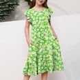 thumbnail image 5 of XUNKUSGA Robes pour Filles 4-15 Ans Mignon Imprimé Floral Manches à Volants Robe Midi Évasée Été Ample Plissée Robe de Sortie Mode Boho Robes de Plage avec Poches, Vert, 5 of 5