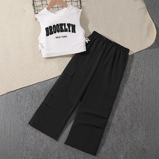 RXIRUCGD 2025 Vêtements d'Été pour Enfants Mode Ensemble Deux Pièces Manches Courtes Col Rond Pantalon Décontracté