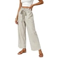 thumbnail image 2 of Karymi Women's Shorts Vertical Striped Long Wide Leg Pants, Ruffled Elastic Drawstring High Waist Trousers with Casual Patch Pocket Athletic Shorts for Women, 2 of 5