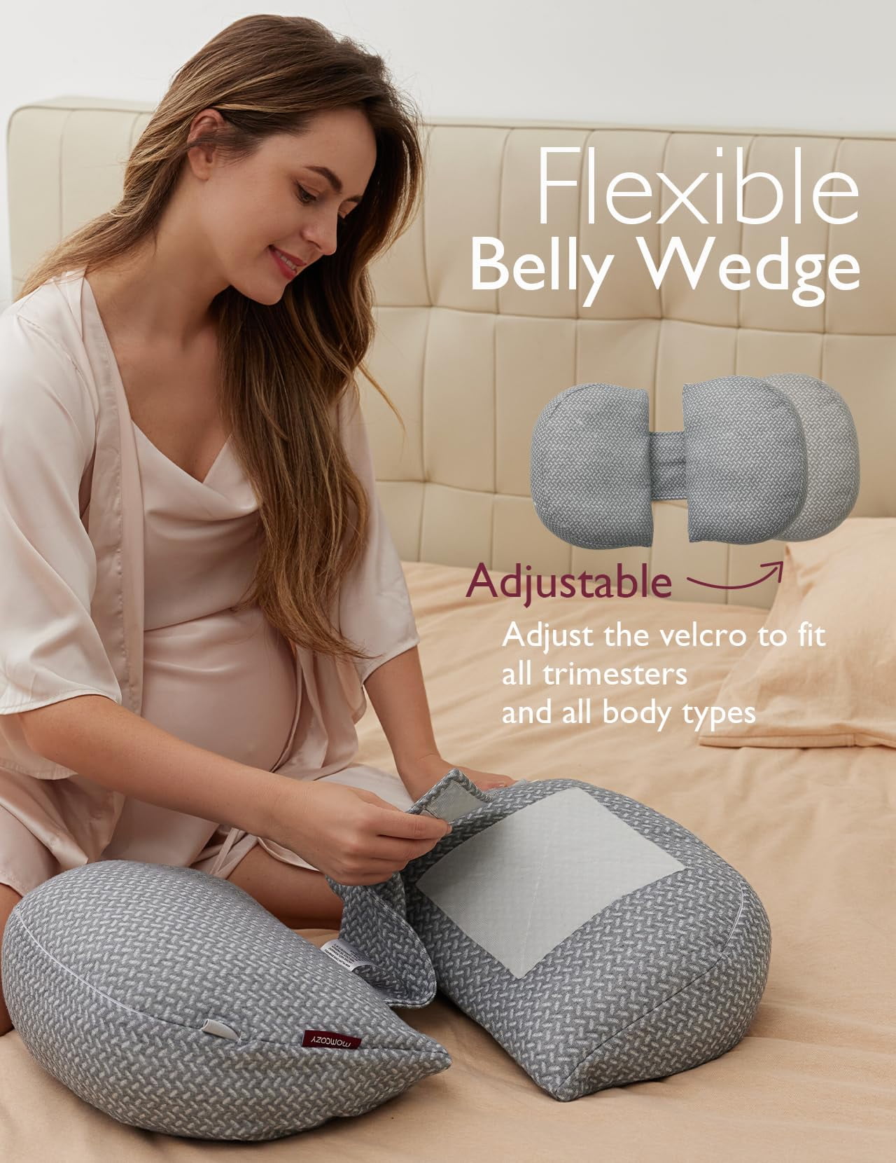 Momcozy Pregnancy Pillow，Portable Maternity Pillow for Side Sleeper，Adjustable Travel Pregnancy Pillow